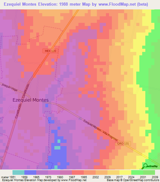 Ezequiel Montes,Mexico Elevation Map