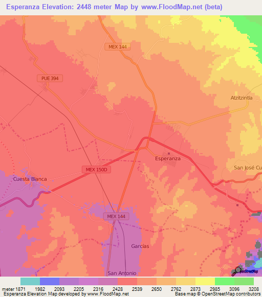 Esperanza,Mexico Elevation Map