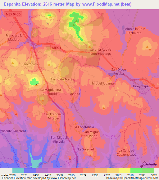 Espanita,Mexico Elevation Map