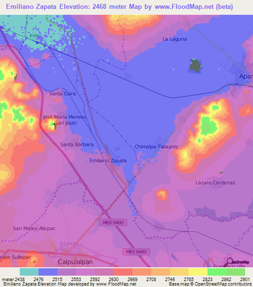 Emiliano Zapata,Mexico Elevation Map