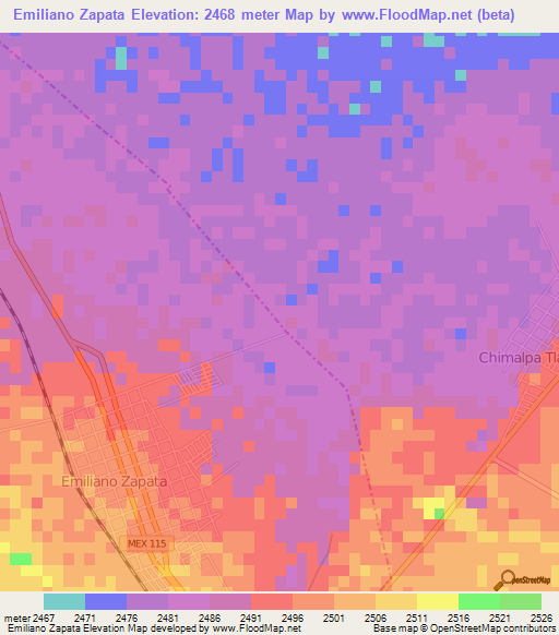 Emiliano Zapata,Mexico Elevation Map