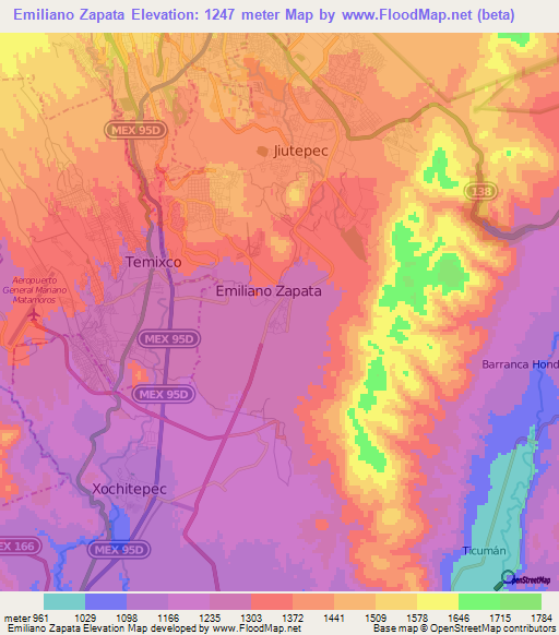 Emiliano Zapata,Mexico Elevation Map