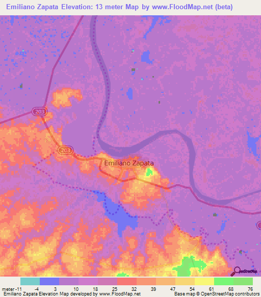 Emiliano Zapata,Mexico Elevation Map