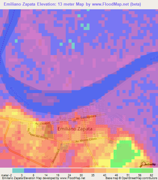 Emiliano Zapata,Mexico Elevation Map