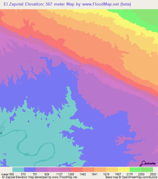 El Zapotal,Mexico Elevation Map