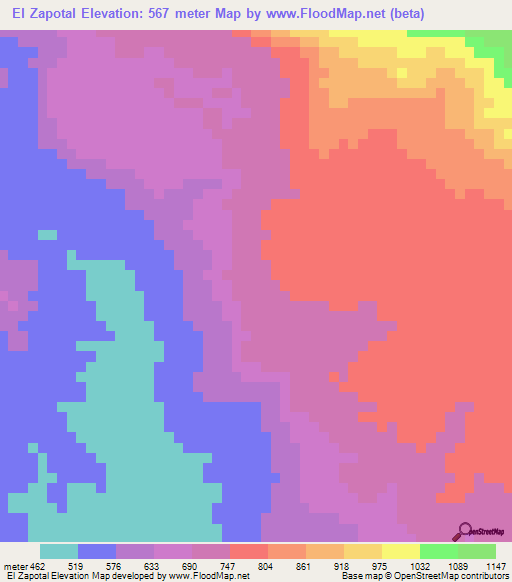 El Zapotal,Mexico Elevation Map