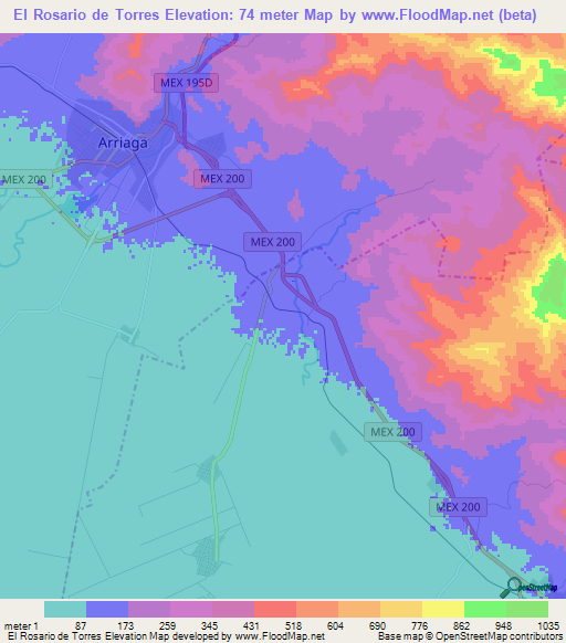 El Rosario de Torres,Mexico Elevation Map