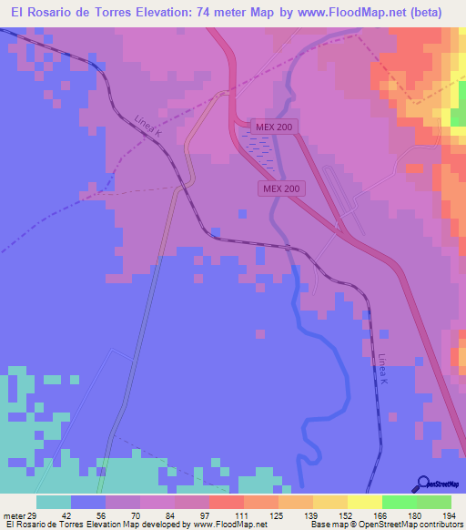 El Rosario de Torres,Mexico Elevation Map