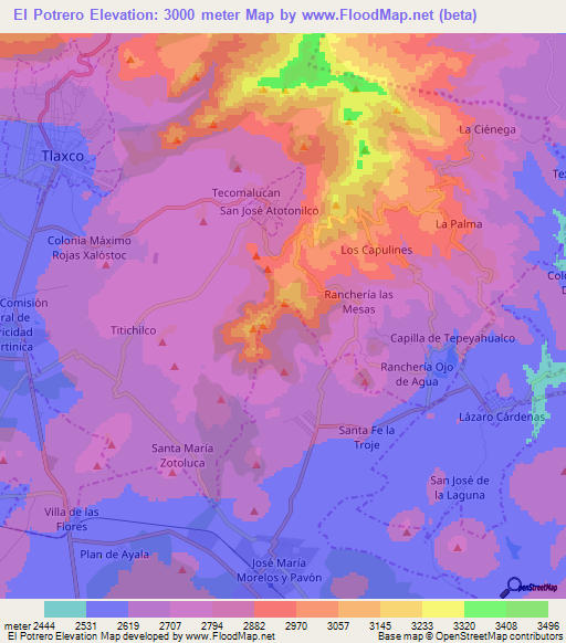 El Potrero,Mexico Elevation Map