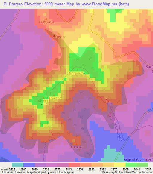 El Potrero,Mexico Elevation Map