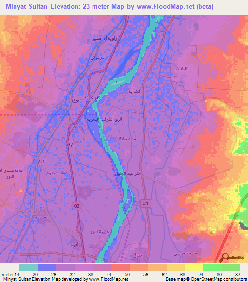 Minyat Sultan,Egypt Elevation Map