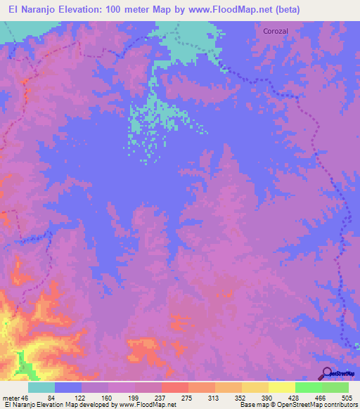 El Naranjo,Mexico Elevation Map