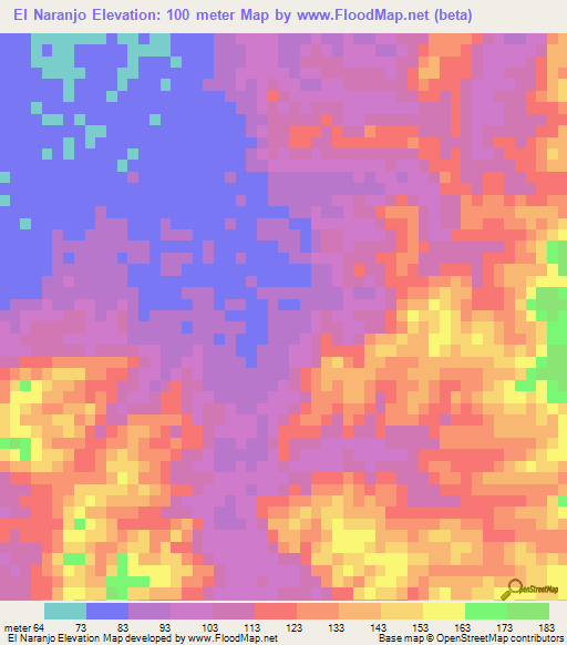 El Naranjo,Mexico Elevation Map