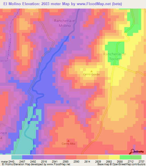 El Molino,Mexico Elevation Map