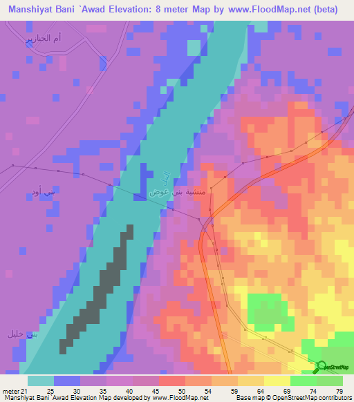 Manshiyat Bani `Awad,Egypt Elevation Map