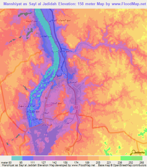 Manshiyat as Sayl al Jadidah,Egypt Elevation Map