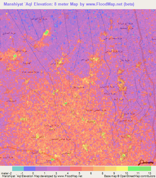 Manshiyat `Aql,Egypt Elevation Map