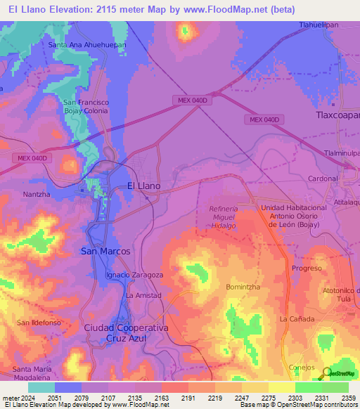 El Llano,Mexico Elevation Map
