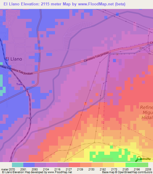 El Llano,Mexico Elevation Map