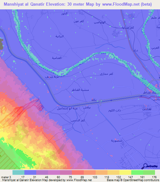 Manshiyat al Qanatir,Egypt Elevation Map