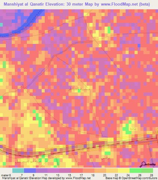 Manshiyat al Qanatir,Egypt Elevation Map