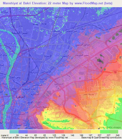 Manshiyat al Bakri,Egypt Elevation Map