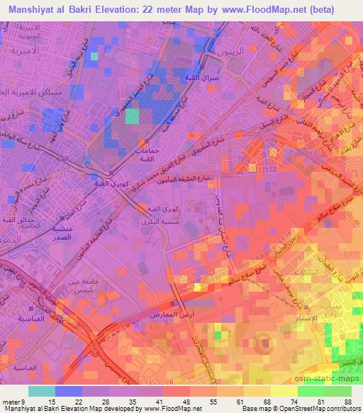 Manshiyat al Bakri,Egypt Elevation Map