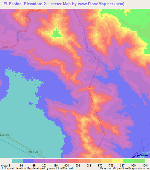 El Espinal,Mexico Elevation Map