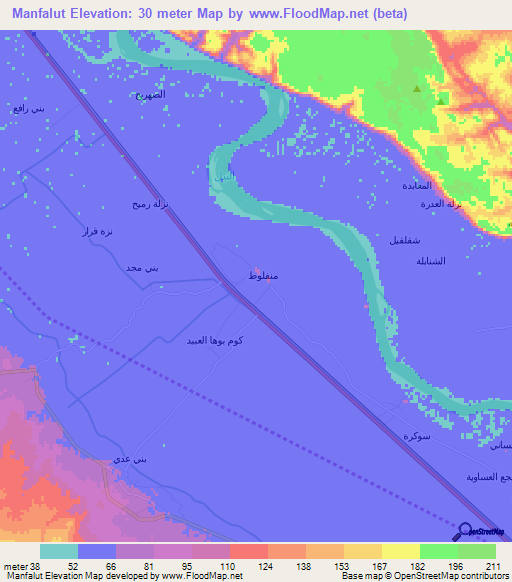 Manfalut,Egypt Elevation Map