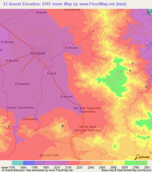 El Arenal,Mexico Elevation Map