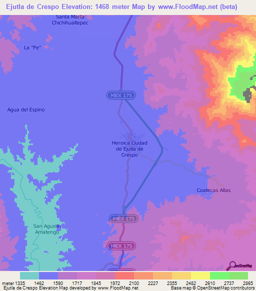 Ejutla de Crespo,Mexico Elevation Map