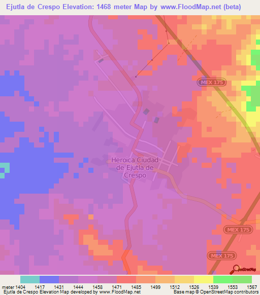 Ejutla de Crespo,Mexico Elevation Map