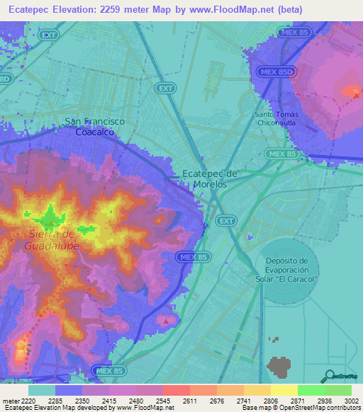 Ecatepec,Mexico Elevation Map