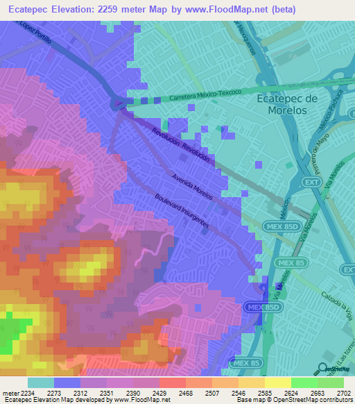 Ecatepec,Mexico Elevation Map