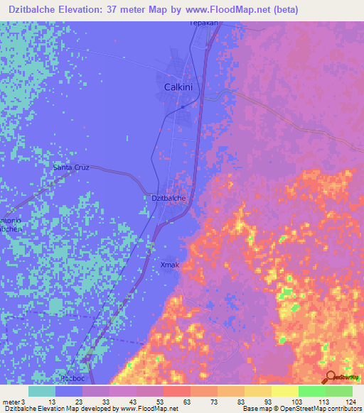 Dzitbalche,Mexico Elevation Map