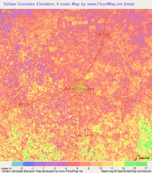 Dzilam Gonzalez,Mexico Elevation Map