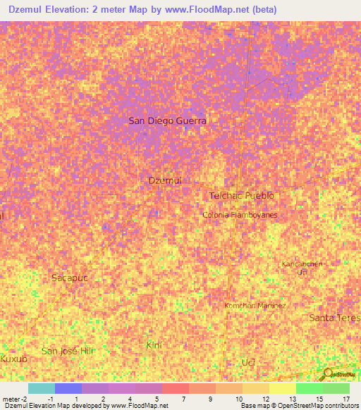 Dzemul,Mexico Elevation Map