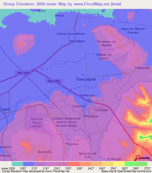 Doxey,Mexico Elevation Map