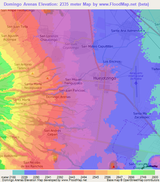 Domingo Arenas,Mexico Elevation Map