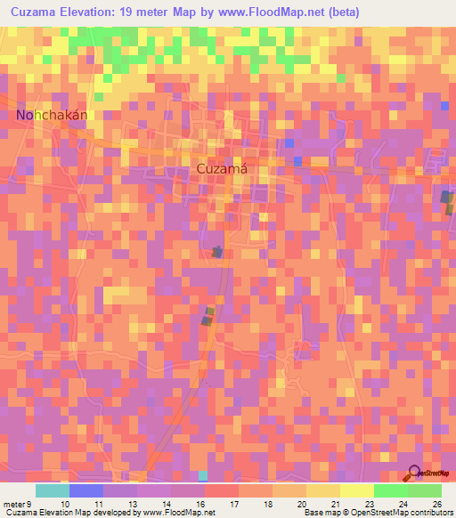 Cuzama,Mexico Elevation Map