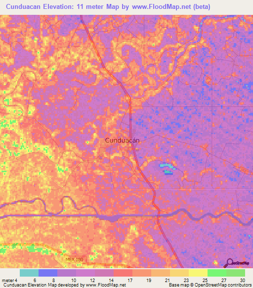 Cunduacan,Mexico Elevation Map