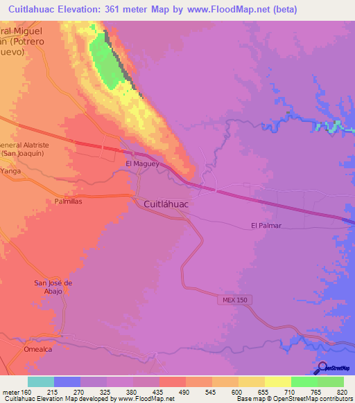 Cuitlahuac,Mexico Elevation Map