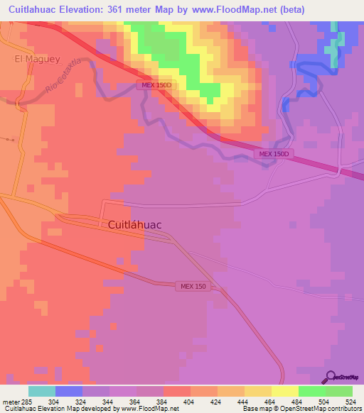 Cuitlahuac,Mexico Elevation Map