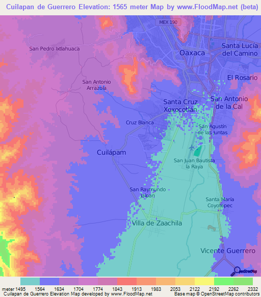 Cuilapan de Guerrero,Mexico Elevation Map