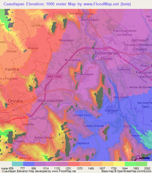 Cuautlapan,Mexico Elevation Map