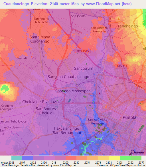 Cuautlancingo,Mexico Elevation Map