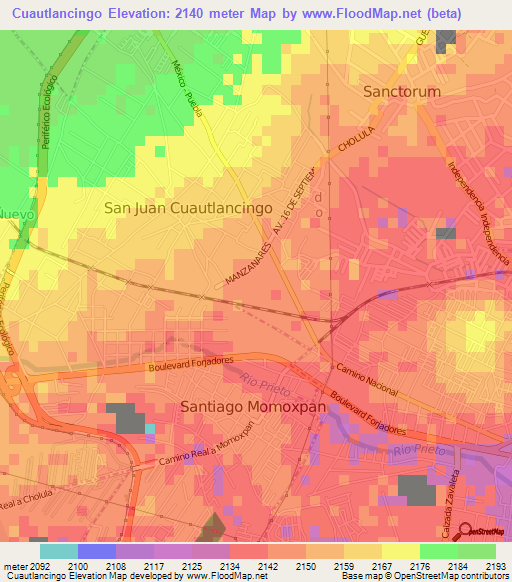 Cuautlancingo,Mexico Elevation Map