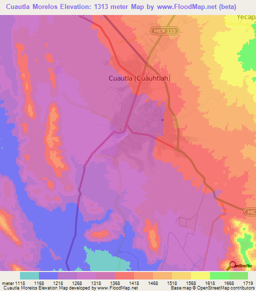 Cuautla Morelos,Mexico Elevation Map