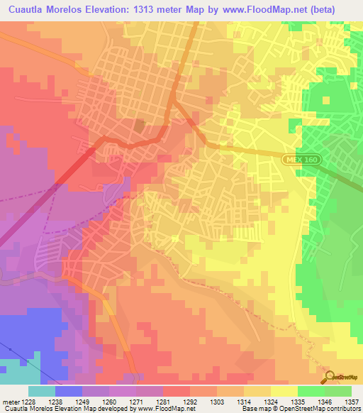 Cuautla Morelos,Mexico Elevation Map