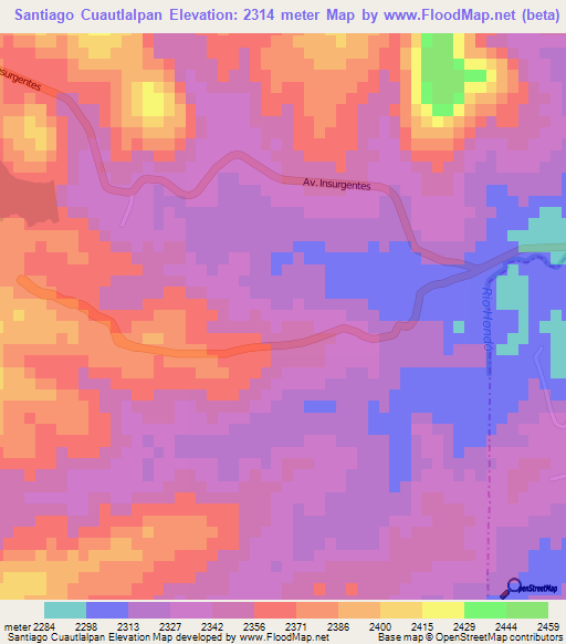 Santiago Cuautlalpan,Mexico Elevation Map